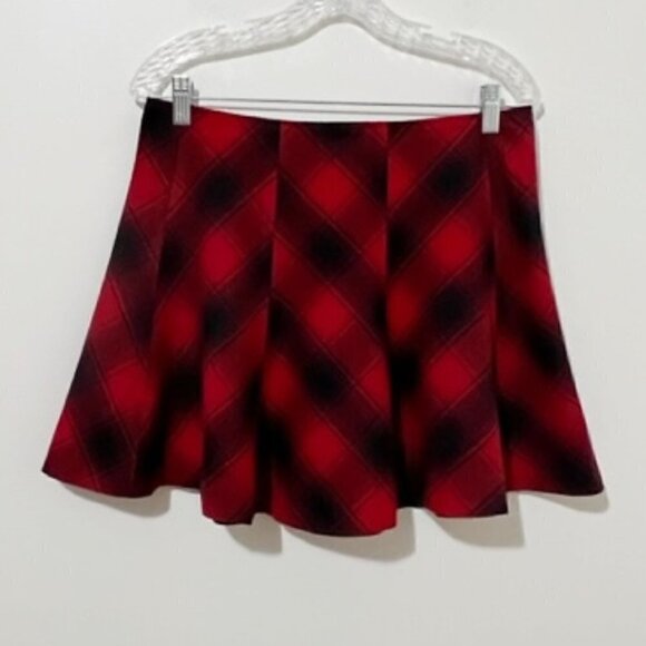 Polo Ralph Lauren Red & Black Checked Skirt Wool Blend Silk Lined - Picture 3 of 5